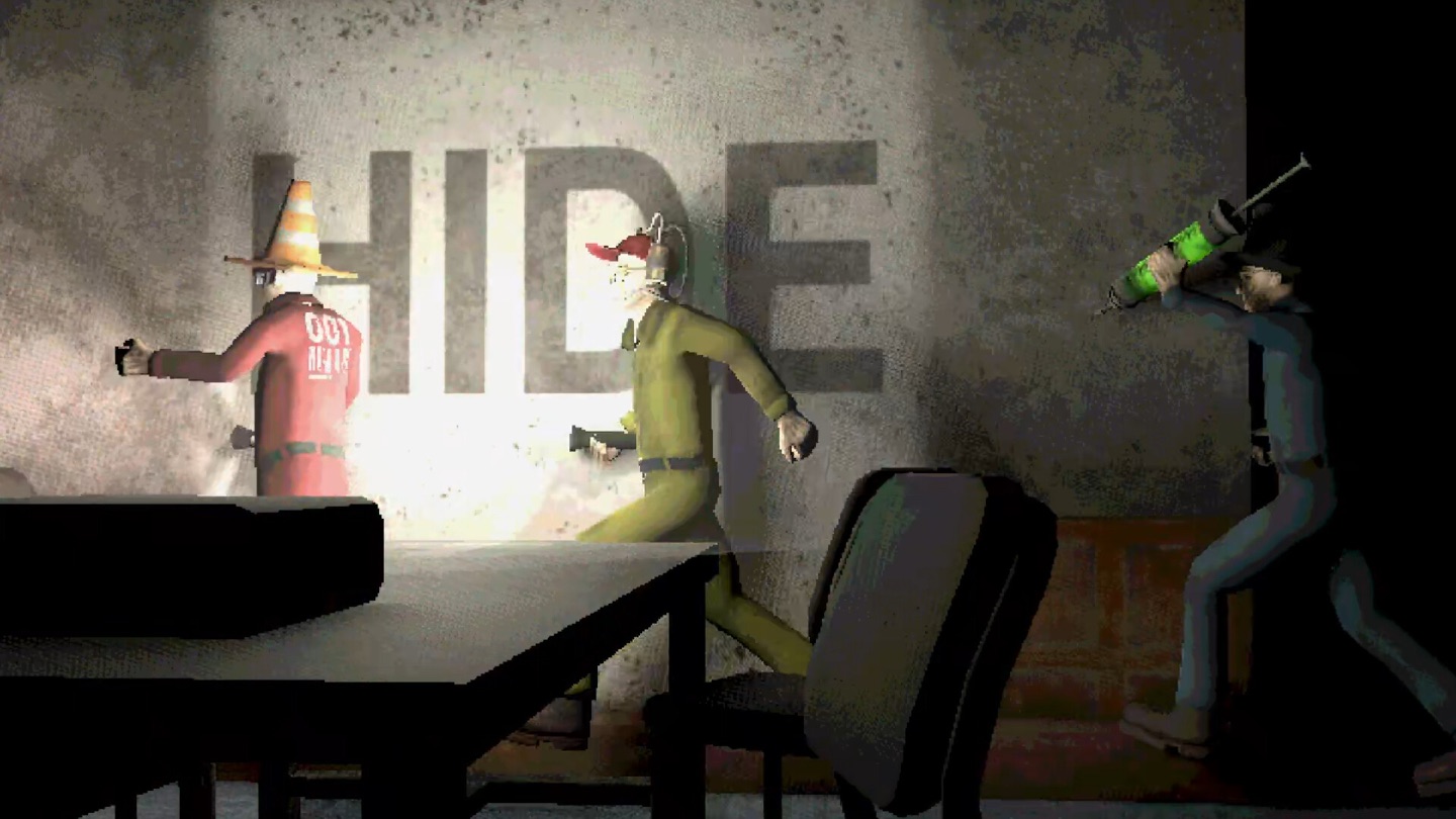 Machine Party players in a firearm minigame scene